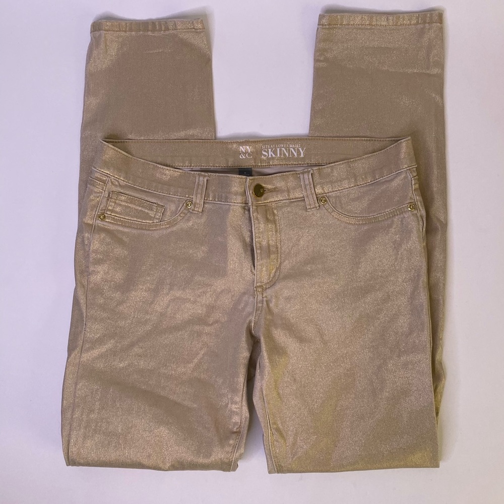 NY & Co. Gold Shimmer Skinny Stretch Pants